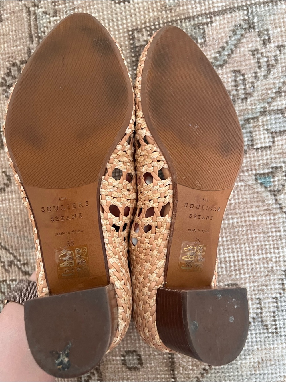 Sezane Anya Natural Woven Low Block Heels 38 - Picture 6 of 6